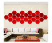 Set 12 stickere auto-adezive, 5 Continents, hexagonal, oglinda decorativa, 3D, Rosu, 126x110x63mm 5 Continents Home