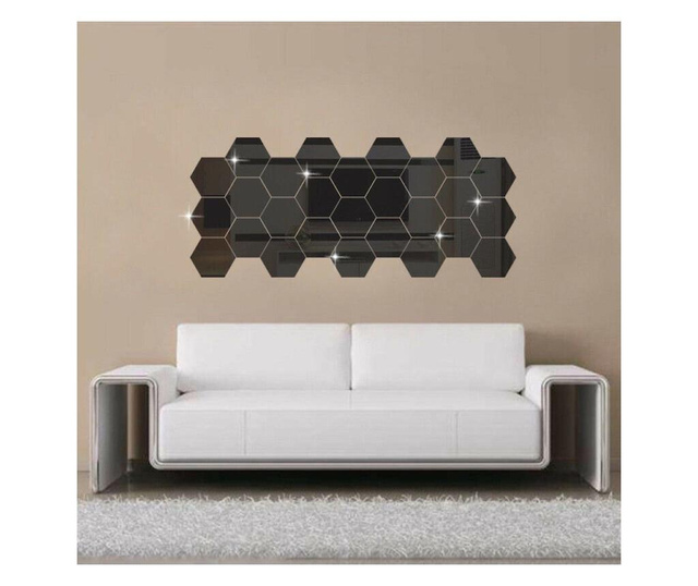 NEGRU - Set 12 buc - Marime L 240mm x 210mm x120mm / Marime S 126mm x 110mm x 63mm Wall Sticker Auto Adeziv Tip Oglinda Decorati