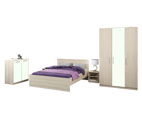 Dormitor Amos, PAL 18mm, Stejar Ferrara si Alb, cu Pat de 160x190 cm