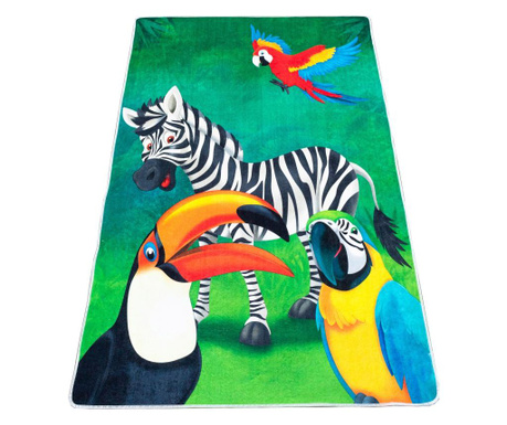 Детски килим Brill Parrots,100X150 см, дебелина 2,5 мм, печатен тип, полиестер, миещ се, лъскав външен вид, неплъзгащ се, 1000g,