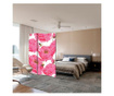 Paravan 3 piese Premium TrueColor Art Factory, Bujori roz cu albinute, Panza pe Cadru Lemn, Decoratiuni Casa, 3 Panouri de 45x18