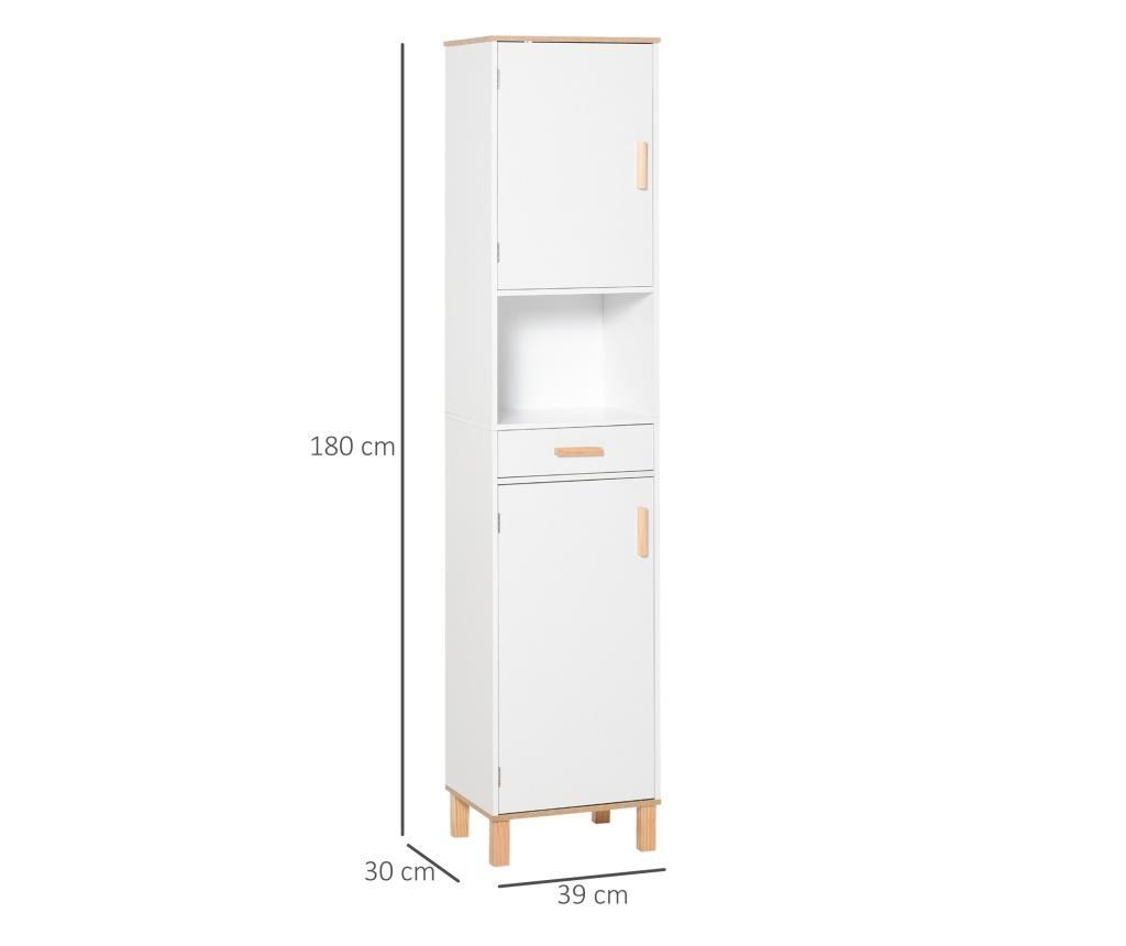 kleankin Dulap Coloana Space Saver din Lemn pentru Baie Alb - 3