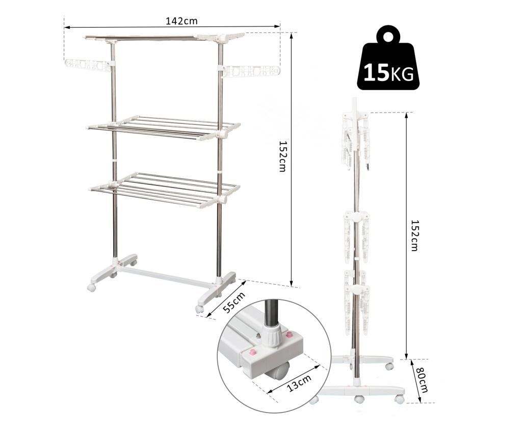 HomCom Prémium 3 szintes, állítható szárítórács - Deluxe rozsdamentes acél ruhaszárító, 81x28x10 cm - 3