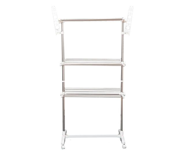 HomCom Премиум 3-етажна регулируема сушилня - луксозен сушилник за дрехи от неръждаема стомана, 81x28x10 см