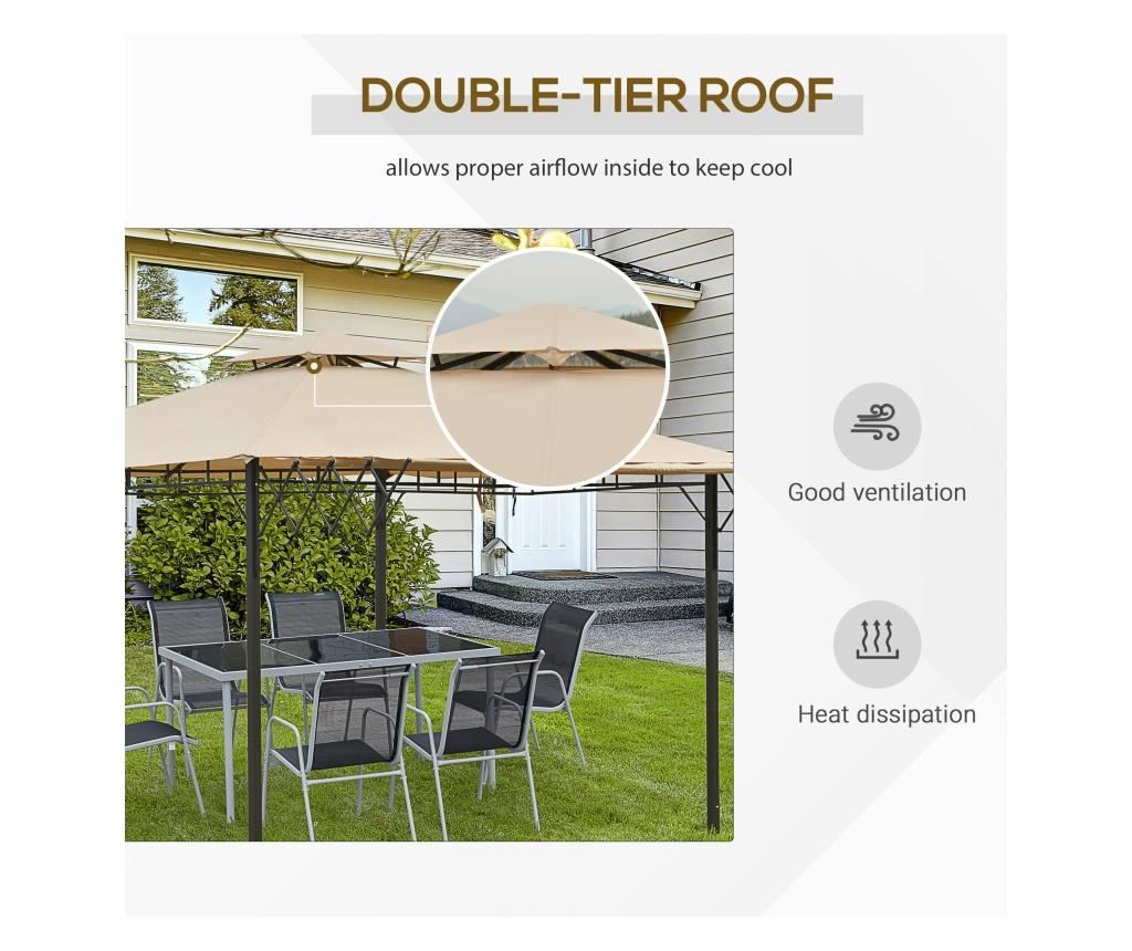 Outsunny Foisor Pavilion de Gradina cu acoperis dublu si panza detasabila - 5