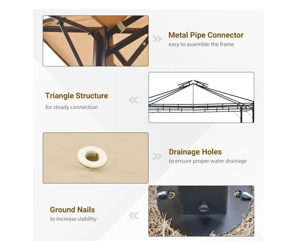 Outsunny Foisor Pavilion de Gradina cu acoperis dublu si panza detasabila - 6