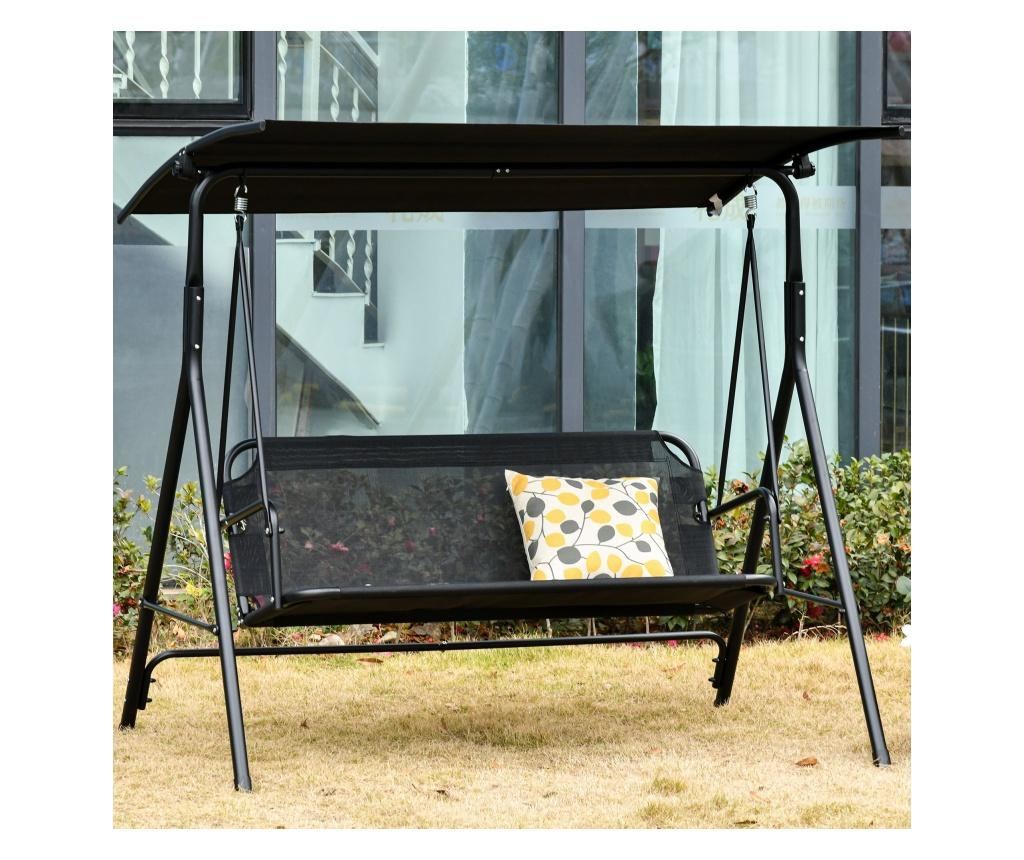 Leagăn de Grădină Terasa 2 Locuri cu Acoperiș Parasolar Reglabil, Metal și Textilene 172 x 110 x 155 cm Negru - 2