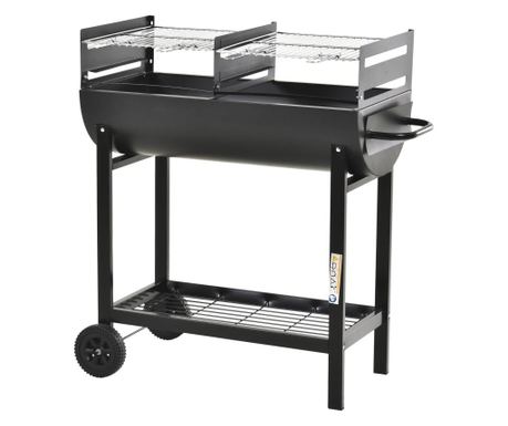 Outsunny Acél Grillsütő 2 Független Rácsozattal Fekete 90cm x 45cm x 96cm