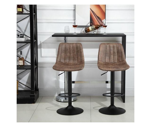 HOMCOM Set de 2 Scaune de bar captusite inaltime reglabila rotative suport pentru picioare