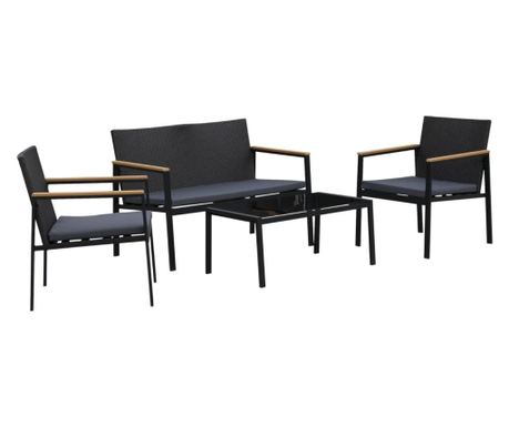 Outsunny Set 4 Piese Lounge de Exterior cu 2 Scaune din Ratan PE si Otel Negru