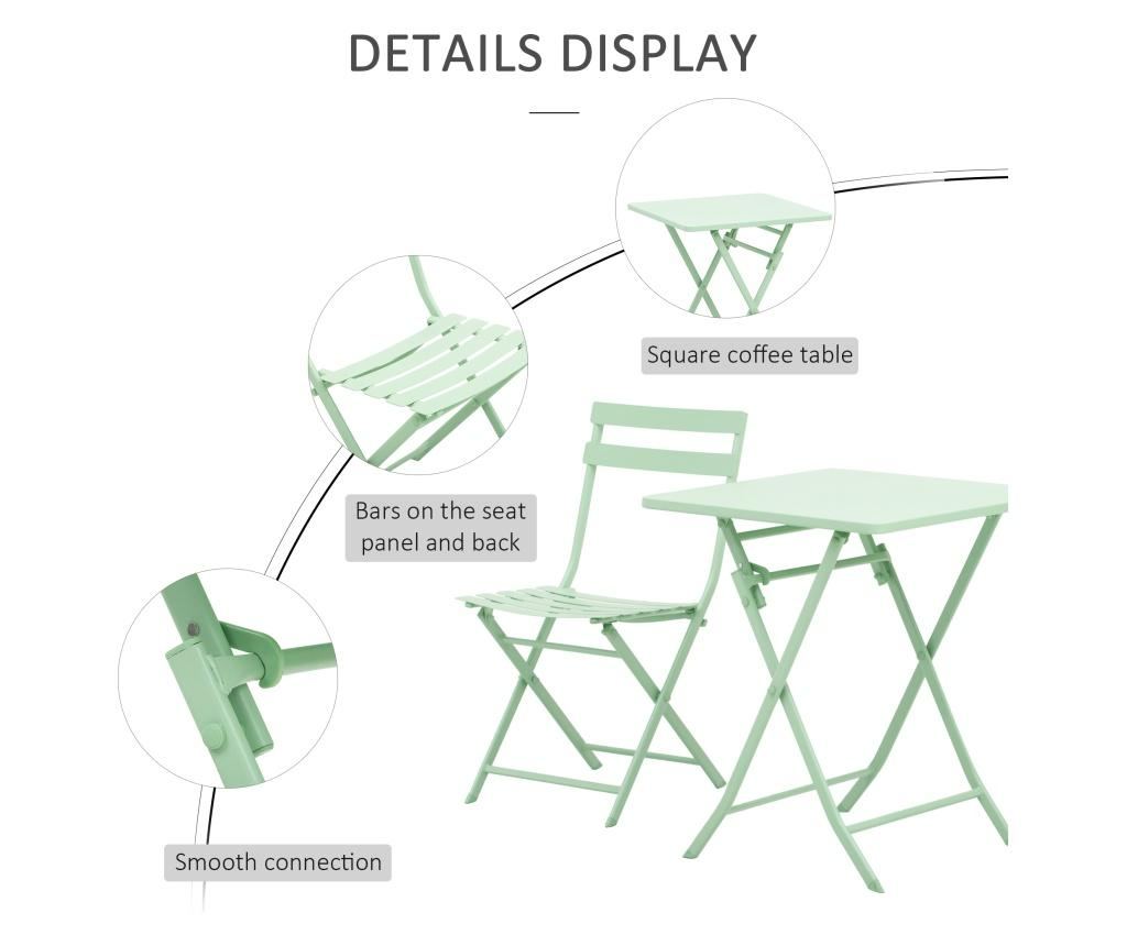 Outsunny Set Masa si Scaune de Gradina Pliabile din Metal Verde - 4