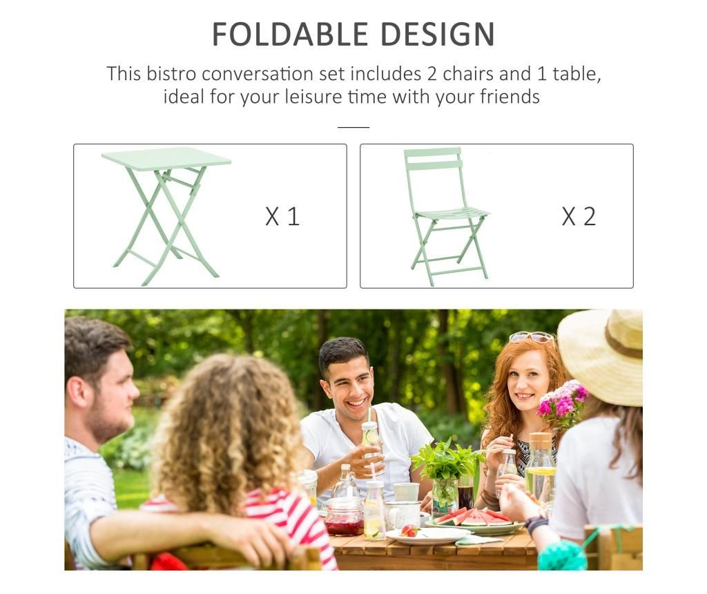 Outsunny Set Masa si Scaune de Gradina Pliabile din Metal Verde - 5