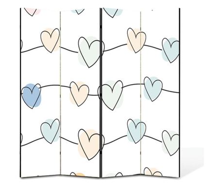 Paravan 4 piese Premium TrueColor Art Factory, Inimi conectate, Panza pe Cadru Lemn, 4 Panouri de 35x150, 140 x 150 cm