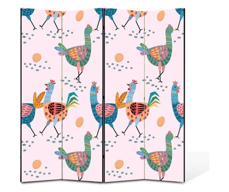 Paravan 4 piese Premium TrueColor Art Factory, Pasari de curte, Panza pe Cadru Lemn, 4 Panouri de 45x180, 180 x 180 cm