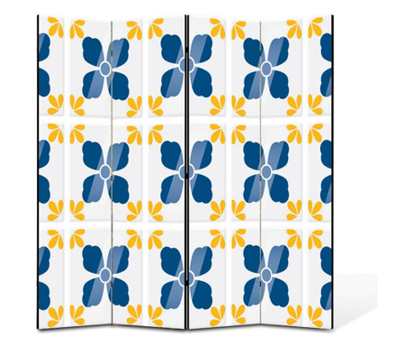 Paravan 4 piese Premium TrueColor Art Factory, Floricele albastre cu petale aurii, Panza pe Cadru Lemn, 4 Panouri de 45x150, 180