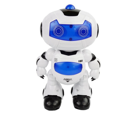 Robot inteligent, cu miscare, muzica, sunete, dans, 22 cm, alb albastru