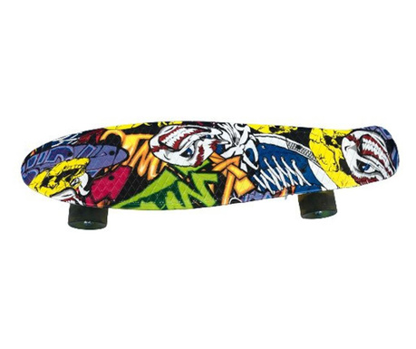 Skateboard, Cu cadru din aluminiu, Acoperire antiderapanta, Cu design graffiti, 56 x14 cm, Pana la 100 kg