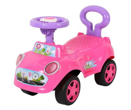 Premergator pentru fetite in forma de masinuta, cu sunete, cu spatar de siguranta, pentru varsta de12 - 36 luni, culoare roz