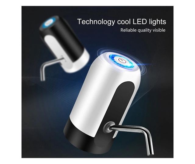 Pompa electrica pentru bidon de apa, Incarcare prin USB, indicator LED pt baterie, sticle pana la 20 de litri, Alb