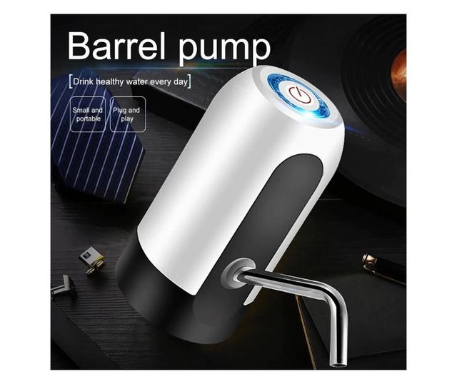 Pompa electrica pentru bidon de apa, Incarcare prin USB, indicator LED pt baterie, sticle pana la 20 de litri, Alb
