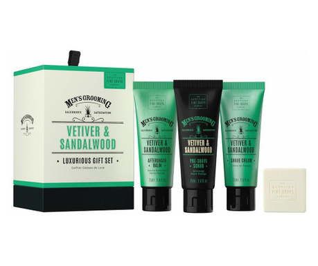 Луксозен подаръчен комплект SCOTTISH FINE SOAPS Ветивер и Сандалово дърво, 4 продукта за бръснене, за мъже
