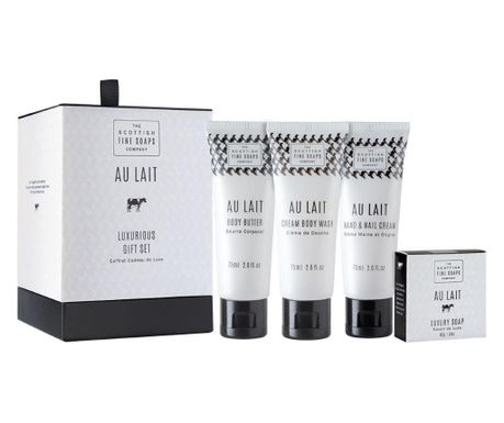 Луксозен подаръчен комплект SCOTTISH FINE SOAPS Au Lait, 4 продукта за тяло