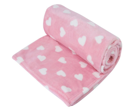 Бебешко одеяло, С принт сърчица, Микрофибър, Розово