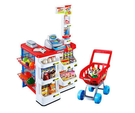 Супермаркет за деца, Щанд с аксесоари, Касов апарат, Количка за пазар, 24 части, 3+ години