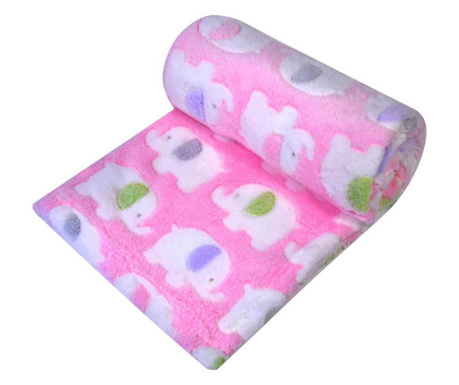 Бебешко одеяло, С принт – слончета, Розово