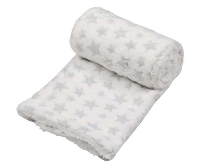 Бебешко одеяло , Двулицево, Дебело с пух, Микрофибър, Бяло/Сиви звезди