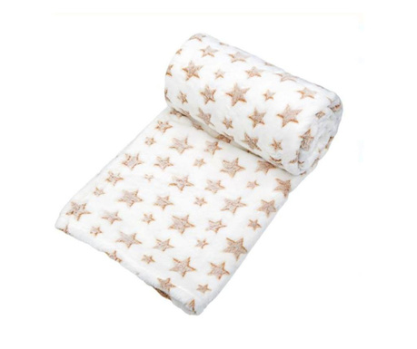 Бебешко одеяло, С принт звезди, Микрофибър, Бяло/Екрю