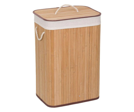 Кош за пране с капак, Бамбуков, Натурален цвят