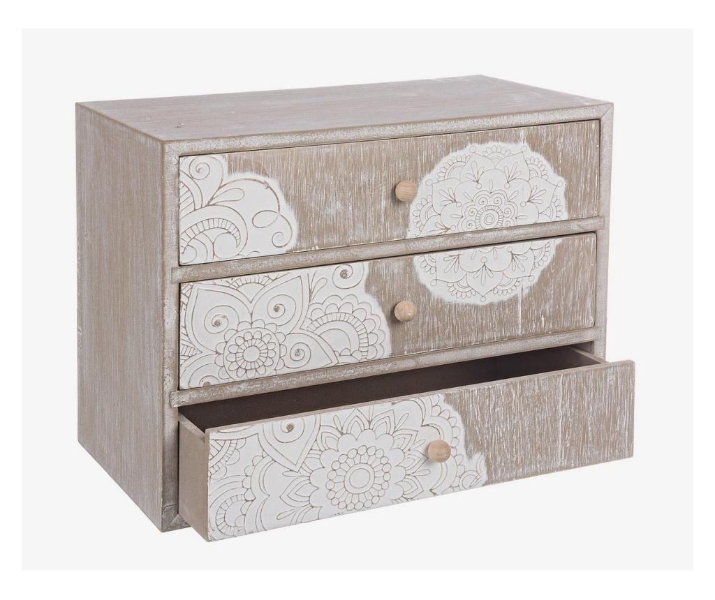 Shiva kutija za nakit s 3 ladice, prirodno drvo i bijela, 28,5 cm x 17 cm x 20,5 v - 2