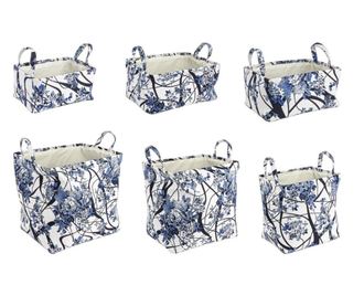 Set od 6 pravokutnih bijelih i plavih tekstilnih košara za pohranu 45 cm x 35 cm x 45 h