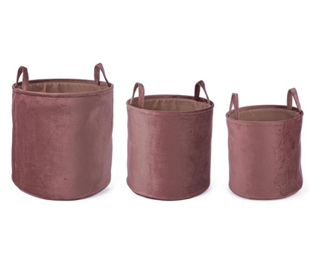 Sada 3 růžových sametových úložných košíků Ø 38 cm x 38 h