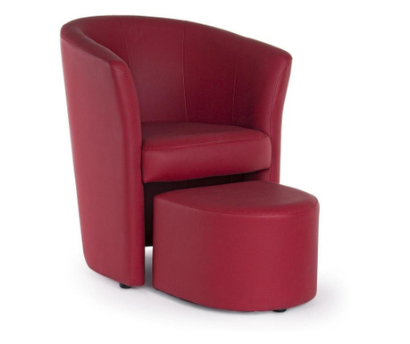 Set fotelja i tabure s crvenom presvlakom od ekološke kože Rita 64,5 cm x 59,5 cm x 78 h
