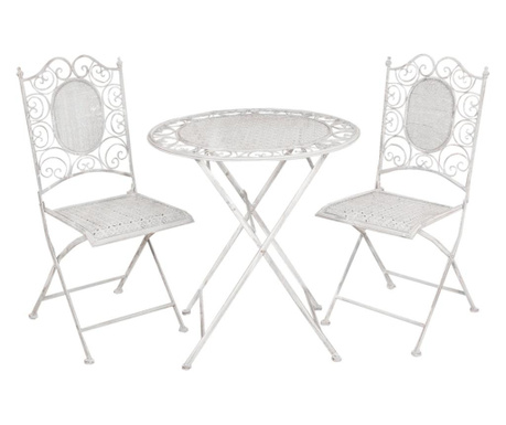 2db összecsukható szék és szürke kovácsoltvas asztal készlet Kert Ø 70 cm x 75 h