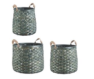 Set od 3 okrugle Lisette zelene drvene košare za pohranu Ø 48 cm x 41 h