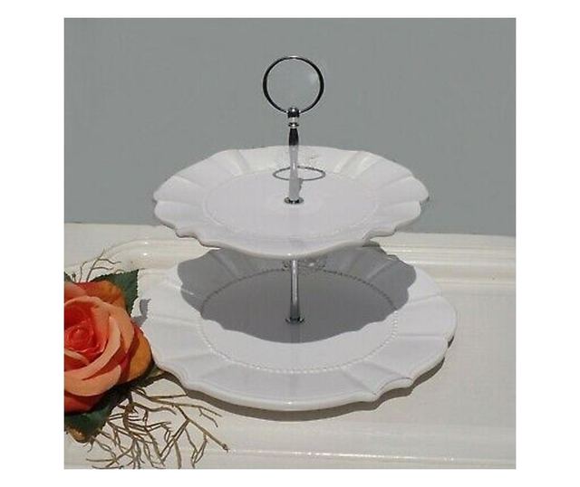 Bijeli keramički tanjur 2 kata Elegance Ø 21 cm x 23 cm
