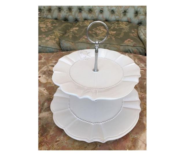 Bijeli keramički tanjur 2 kata Elegance Ø 21 cm x 23 cm