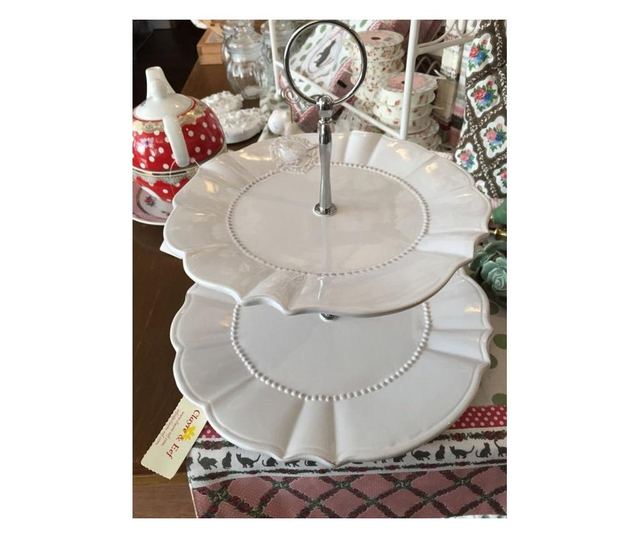 Bijeli keramički tanjur 2 kata Elegance Ø 21 cm x 23 cm