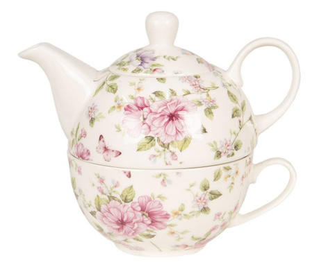 Set ceainic cu ceasca din portelan decor floral roz 16 cm x 10 cm...