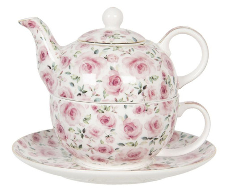 Set ceainic cu ceasca din portelan decor trandafiri roz 16 cm x...