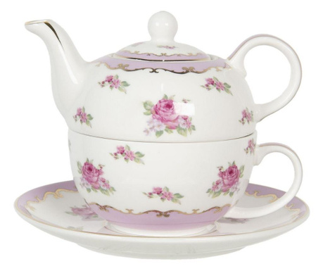 Set čajnikov s porcelanasto skodelico, okrašeno z roza vrtnicami PINK 16 cm x 11 cm x 14 h, 0,4 L