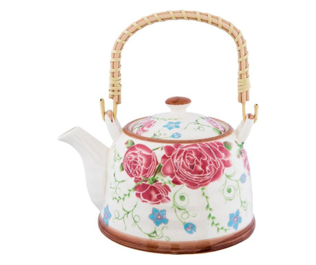 Keramični čajnik z roza cvetličnim okrasom 18 cm x 14 cm x 12 h / 0,7 L
