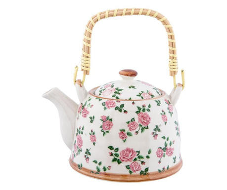 Bijeli keramički čajnik ukrašen ružičastim ružama 18 cm x 14 cm x 12 h / 0,7 L