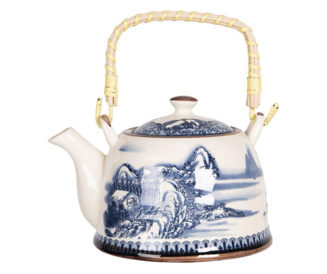 Porcelán teáskanna, fehér kék, 18 cm x 14 cm x 12 h, 0,8 L