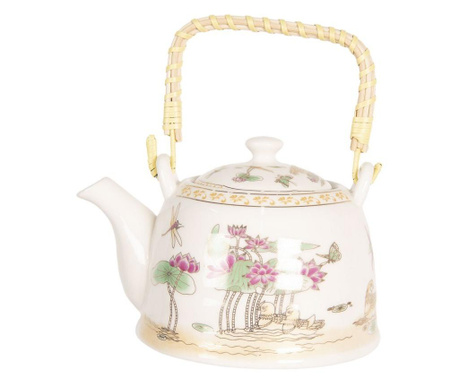 Ceainic din portelan alb si decor Floral 18 cm x 14 cm x 12 h / 0.8 L