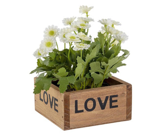 Flori artificiale albe in ghiveci de lemn natur 10 cm x 10 cm x 15 h