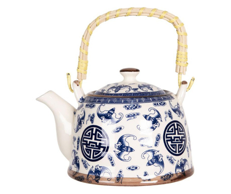 Modro bel porcelanasti čajnik 18 cm x 14 cm x 12 h, 0,8 L